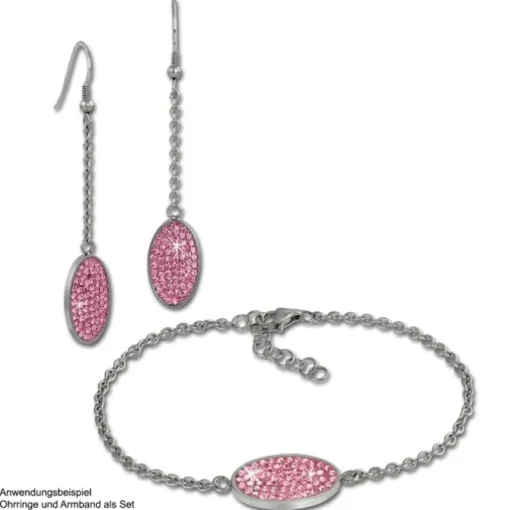 Amello Edelstahl Ohrhänger Oval Zirkonia Kristalle rosa Ohrring ESOS09A
