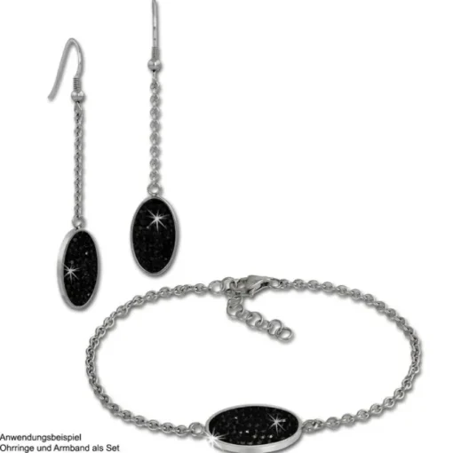 Amello Edelstahl Ohrhänger Oval Zirkonia Kristalle schwarz Ohrring ESOS09S
