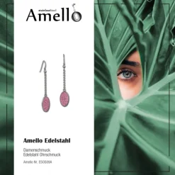 Amello Edelstahl Ohrhänger Oval Zirkonia Kristalle rosa Ohrring ESOS09A