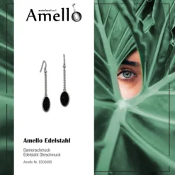 Amello Edelstahl Ohrhänger Oval Zirkonia Kristalle schwarz Ohrring ESOS09S
