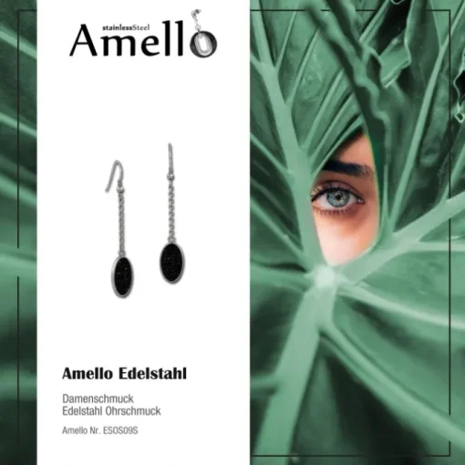 Amello Edelstahl Ohrhänger Oval Zirkonia Kristalle schwarz Ohrring ESOS09S
