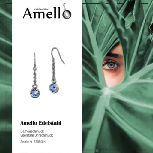 Amello Edelstahl Ohrhänger rund Zirkonias hellblau Ohrring ESOS06H