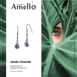 Amello Edelstahl Ohrhänger rund Zirkonias lila Ohrring ESOS06V
