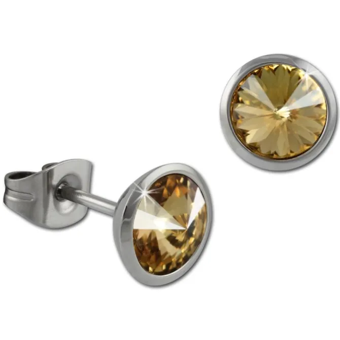 Amello Edelstahl Ohrstecker rund Zirkonias bernstein Ohrring ESOS07Y
