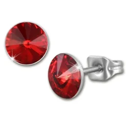 Amello Edelstahl Ohrstecker rot rund Zirkonia Damen Ohrringe ESOS11R