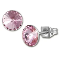 Amello Edelstahl Ohrstecker rosa rund Zirkonia Damen Ohrringe ESOS11A