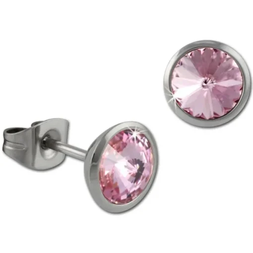 Amello Edelstahl Ohrstecker rund Zirkonias rosa Ohrring ESOS07A
