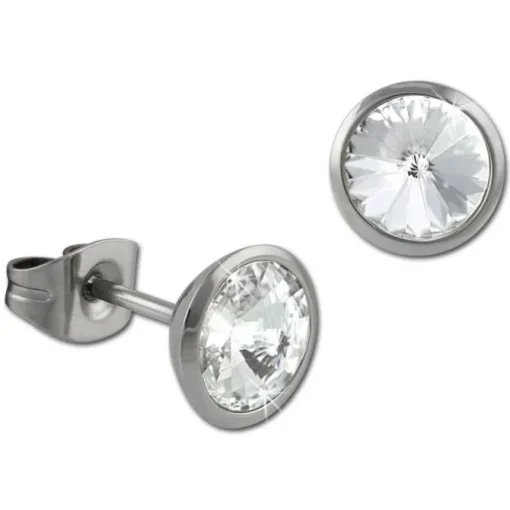 Amello Edelstahl Ohrstecker rund Zirkonias weiß Ohrring ESOS07W