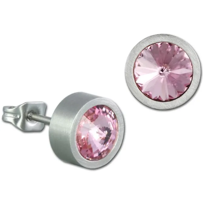 Amello Edelstahl Ohrstecker rund Zirkonias rosa Ohrring ESOS03A