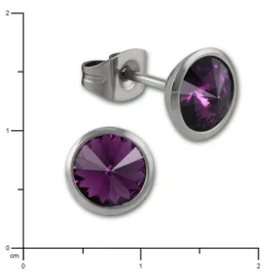 Amello Edelstahl Ohrstecker rund Zirkonias flieder Ohrring ESOS07F