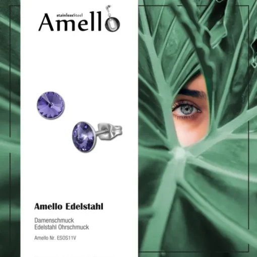 Amello Edelstahl Ohrstecker lila rund Zirkonia Damen Ohrringe ESOS11V