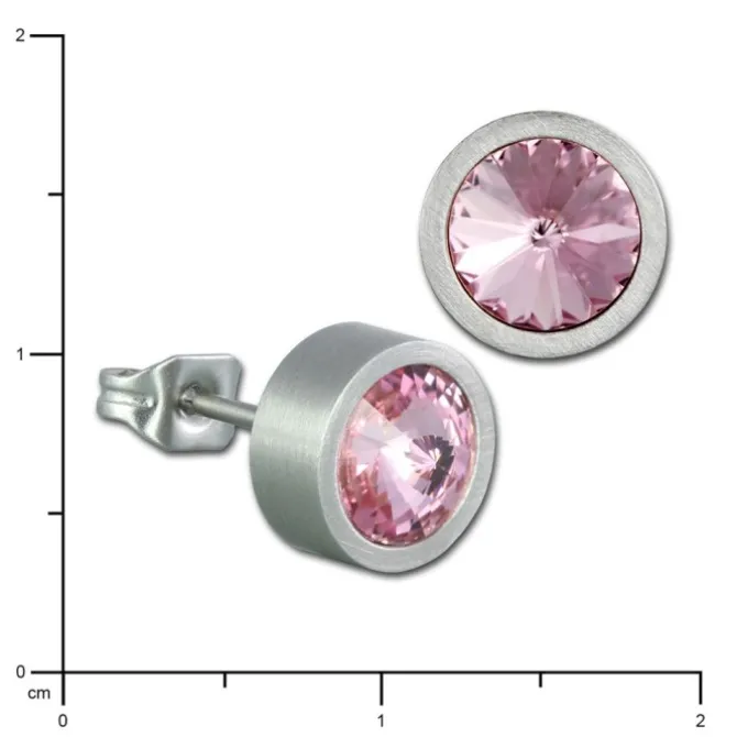 Amello Edelstahl Ohrstecker rund Zirkonias rosa Ohrring ESOS03A