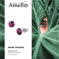 Amello Edelstahl Ohrstecker fuchsia rund Zirkonia Damen Ohrringe ESOS11P