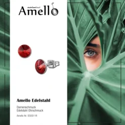 Amello Edelstahl Ohrstecker rot rund Zirkonia Damen Ohrringe ESOS11R