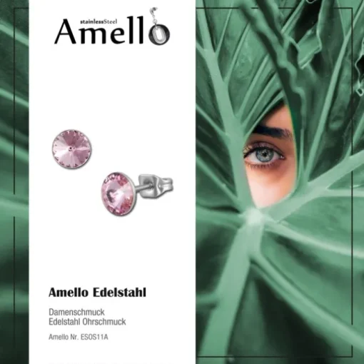 Amello Edelstahl Ohrstecker rosa rund Zirkonia Damen Ohrringe ESOS11A