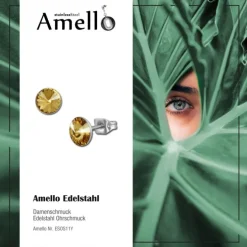Amello Edelstahl Ohrstecker bernstein rund Zirkonia Damen Ohrringe ESOS11Y