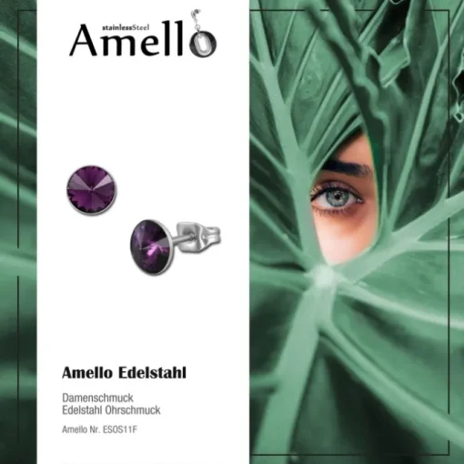 Amello Edelstahl Ohrstecker flieder rund Zirkonia Damen Ohrringe ESOS11F