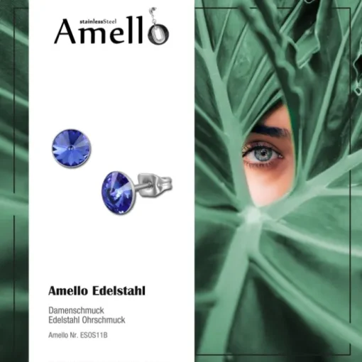 Amello Edelstahl Ohrstecker blau rund Zirkonia Damen Ohrringe ESOS11B