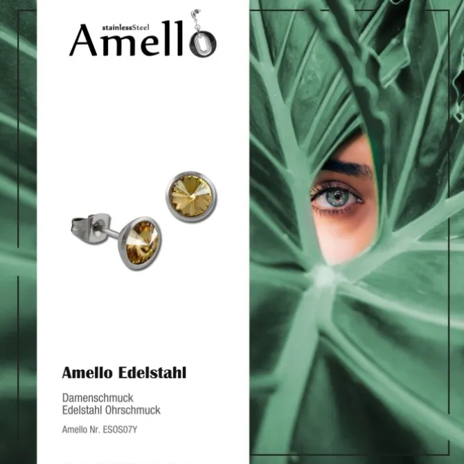 Amello Edelstahl Ohrstecker rund Zirkonias bernstein Ohrring ESOS07Y