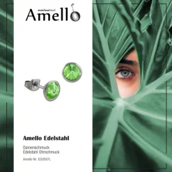 Amello Edelstahl Ohrstecker rund Zirkonias hellgrün Ohrring ESOS07L
