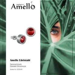 Amello Edelstahl Ohrstecker rund Zirkonias rot Ohrring ESOS03R