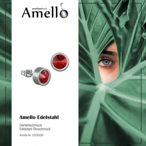 Amello Edelstahl Ohrstecker rund Zirkonias rot Ohrring ESOS03R
