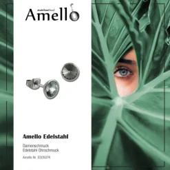 Amello Edelstahl Ohrstecker rund Zirkonias grau Ohrring ESOS07K