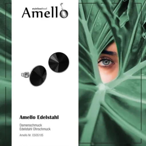 Amello Edelstahl Ohrstecker Kegel Zirkonias schwarz Ohrring ESOS10S