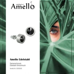 Amello Edelstahl Ohrstecker Zirkonias schwarz Ohrring ESOS03S