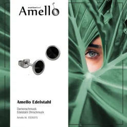 Amello Edelstahl Ohrstecker rund Zirkonias schwarz Ohrring ESOS07S