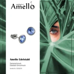 Amello Edelstahl Ohrstecker rund Zirkonias hellblau Ohrring ESOS07H