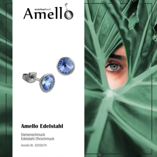 Amello Edelstahl Ohrstecker rund Zirkonias hellblau Ohrring ESOS07H
