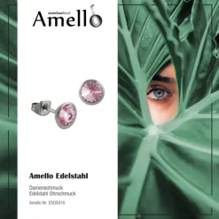 Amello Edelstahl Ohrstecker rund Zirkonias rosa Ohrring ESOS07A