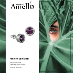 Amello Edelstahl Ohrstecker rund Zirkonias flieder Ohrring ESOS03F