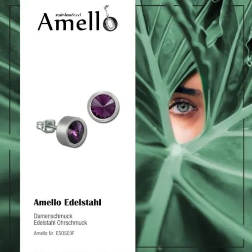 Amello Edelstahl Ohrstecker rund Zirkonias flieder Ohrring ESOS03F