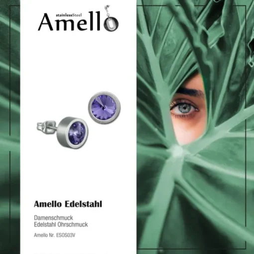 Amello Edelstahl Ohrstecker rund Zirkonias lila Ohrring ESOS03V