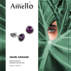 Amello Edelstahl Ohrstecker rund Zirkonias flieder Ohrring ESOS07F