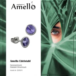 Amello Edelstahl Ohrstecker rund Zirkonias lila Ohrring ESOS07V