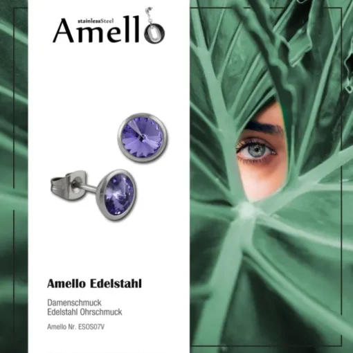 Amello Edelstahl Ohrstecker rund Zirkonias lila Ohrring ESOS07V
