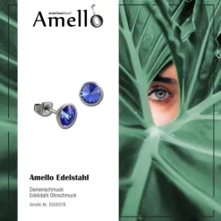 Amello Edelstahl Ohrstecker rund Zirkonias blau Ohrring ESOS07B