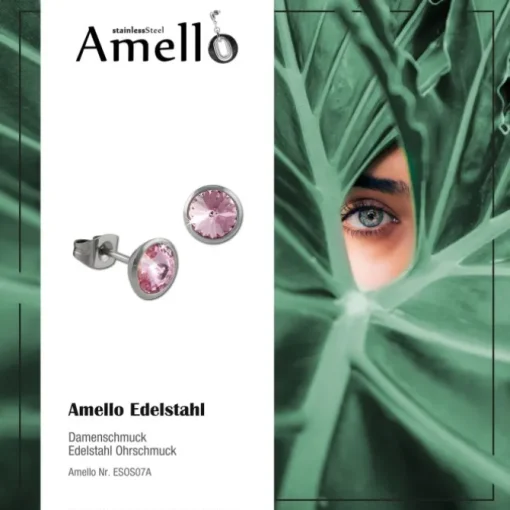 Amello Edelstahl Ohrstecker rund Zirkonias rosa Ohrring ESOS07A
