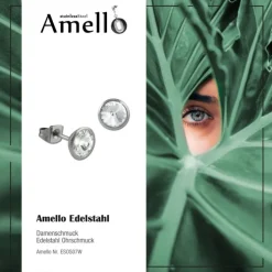 Amello Edelstahl Ohrstecker rund Zirkonias weiß Ohrring ESOS07W