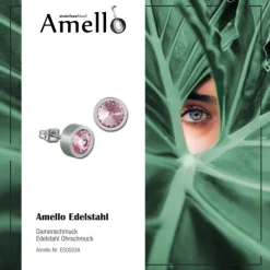 Amello Edelstahl Ohrstecker rund Zirkonias rosa Ohrring ESOS03A