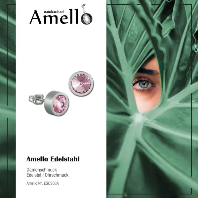 Amello Edelstahl Ohrstecker rund Zirkonias rosa Ohrring ESOS03A