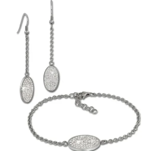 Amello Edelstahl Schmuckset Ohrringe & Armband Zirkonia Glitzer weiß ESSS03W