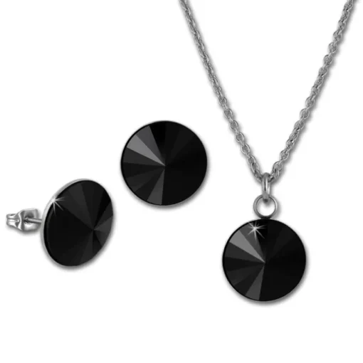 Amello Edelstahl Schmuckset Ohrring, Kette Zirkonias schwarz ESSS04S