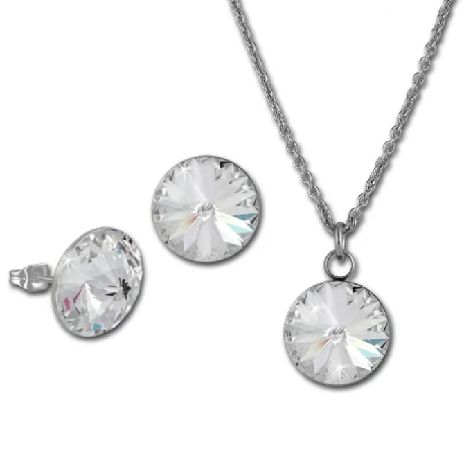 Amello Edelstahl Schmuckset Ohrring, Kette Zirkonias weiß ESSS04W