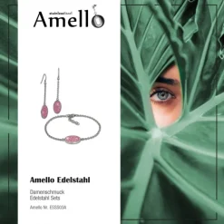 Amello Edelstahl Schmuckset Ohrringe & Armband Zirkonia Glitzer rosa ESSS03A