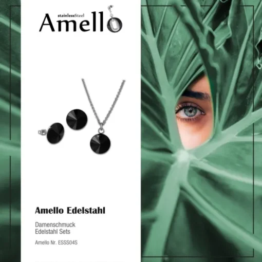 Amello Edelstahl Schmuckset Ohrring, Kette Zirkonias schwarz ESSS04S