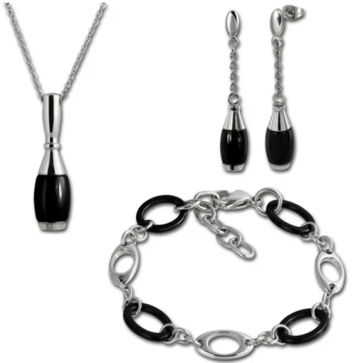 Amello Edelstahlschmuckset Kegel Keramik Kette, Armband, Ohrring ESSX15S